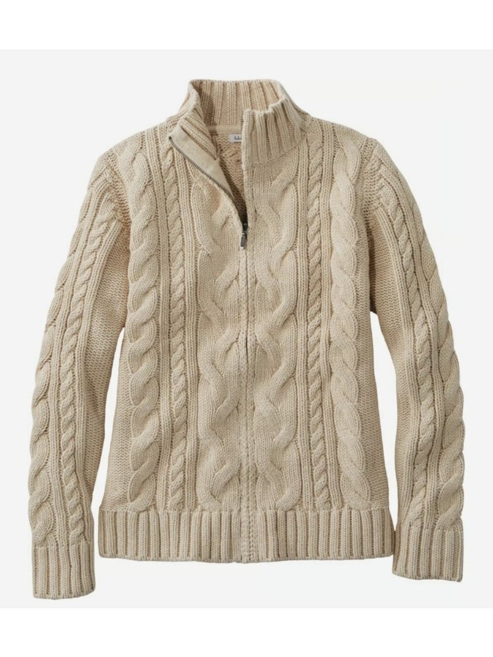 L.L. Bean Double L Cable Knit Fisherman Zip Up Cardigan Sweater Womens 1X